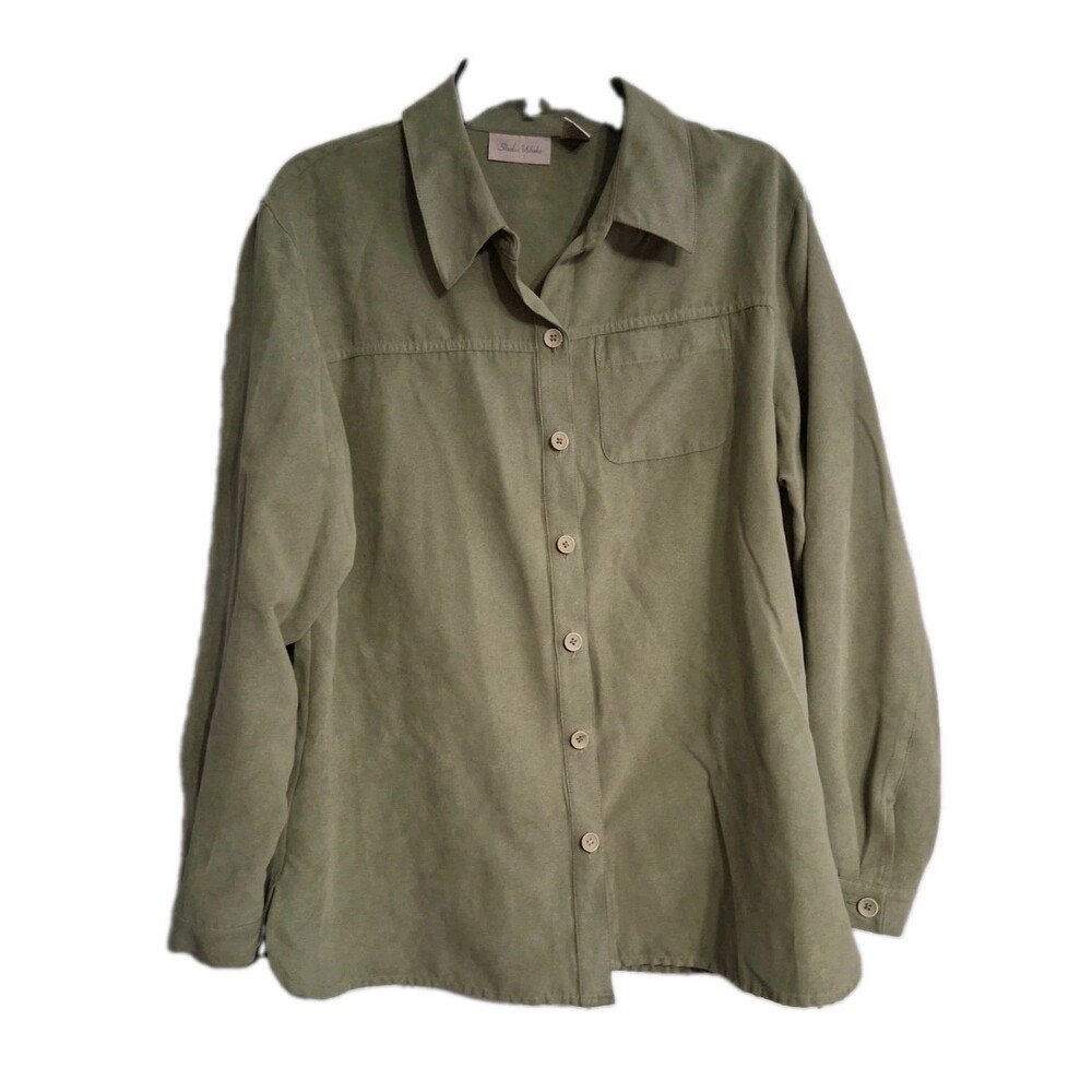 Women's Studio Works Suede Feel Shirt Size L Avocado